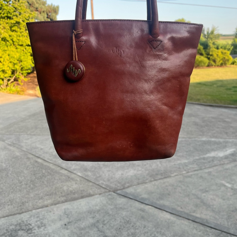 Monsac Brown Leather Tote with Luxurious Sheen